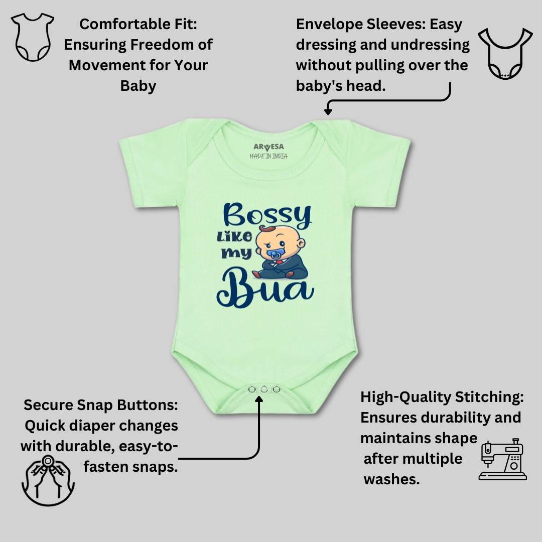 Arvesa Bossy Like My Bua Design-934 White 0-3 Months Jumpsuit for Baby Boy & Girl dress .