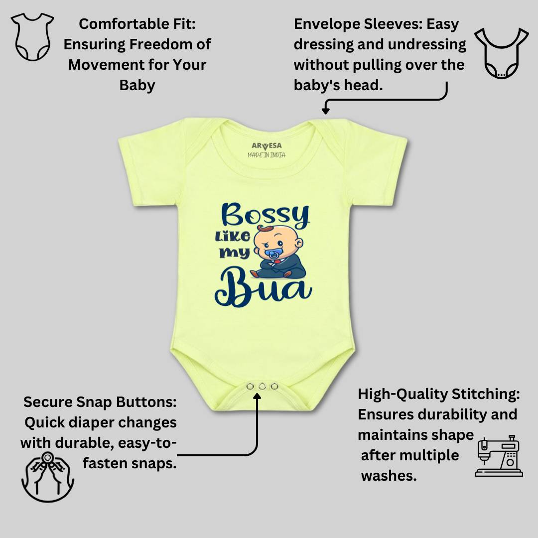 Arvesa Bossy Like My Bua Design-934 White 0-3 Months Jumpsuit for Baby Boy & Girl dress .