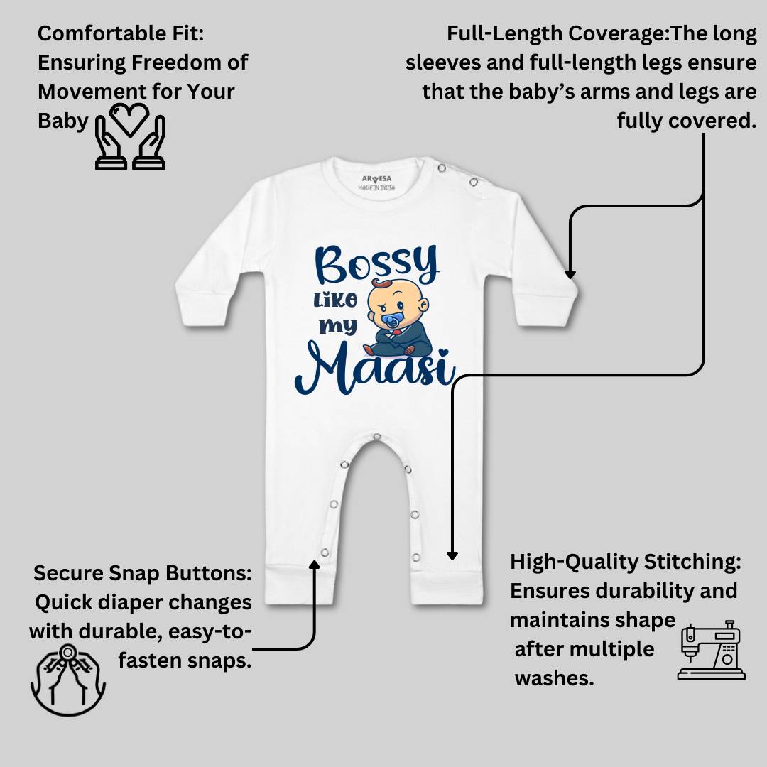 Arvesa Bossy Like My Maasi Design-935 White 0-3 Months Jumpsuit for Baby Boy & Girl dress .