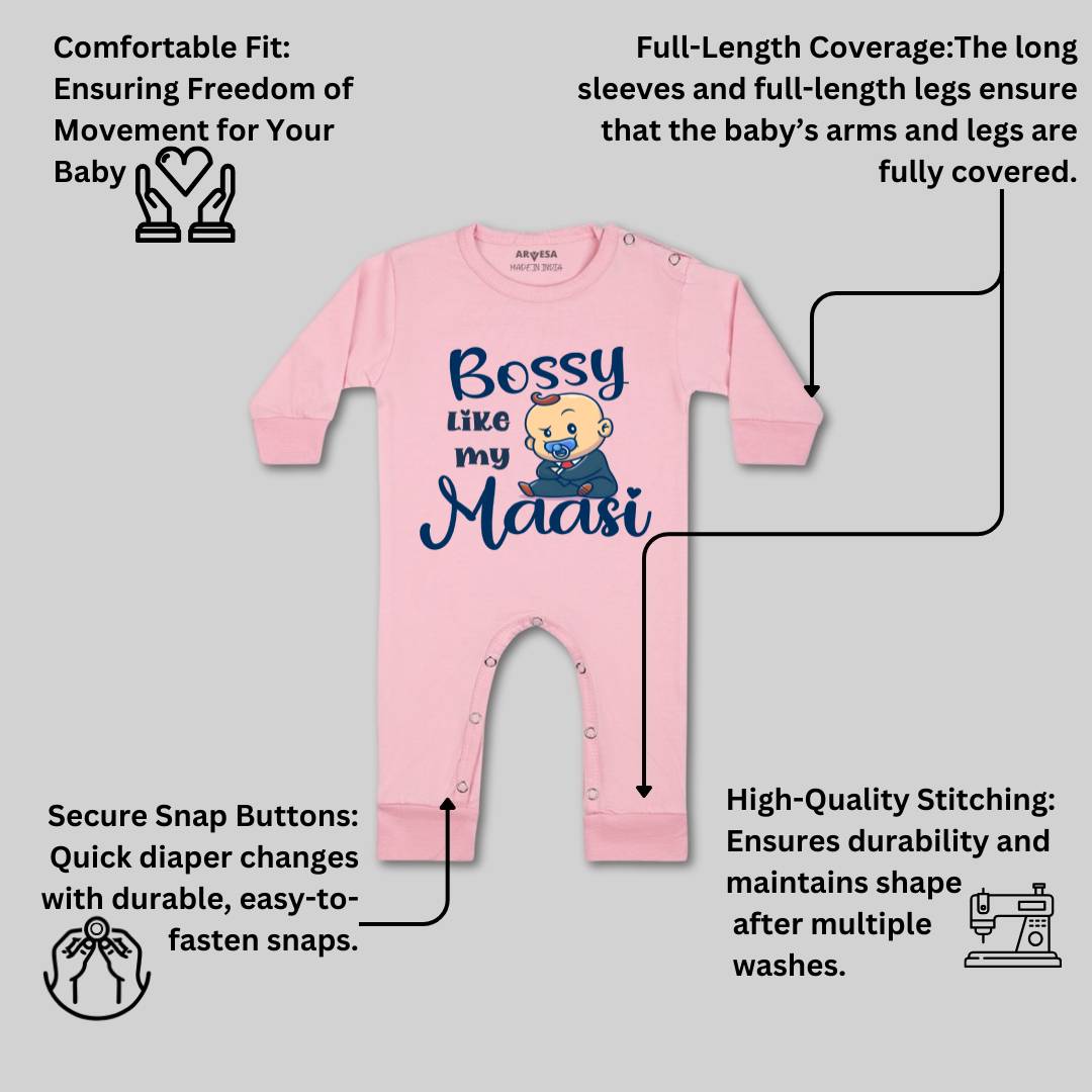 Arvesa Bossy Like My Maasi Design-935 White 0-3 Months Jumpsuit for Baby Boy & Girl dress .
