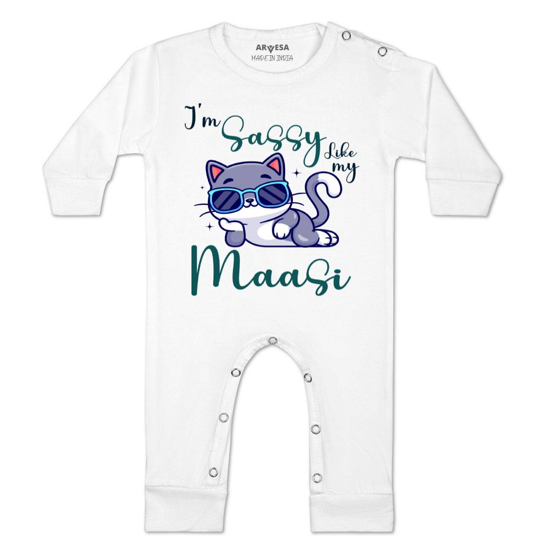 Arvesa I Am Sassy Like My Bua Design-937 White 0-3 Months Jumpsuit for Baby Boy & Girl dress .