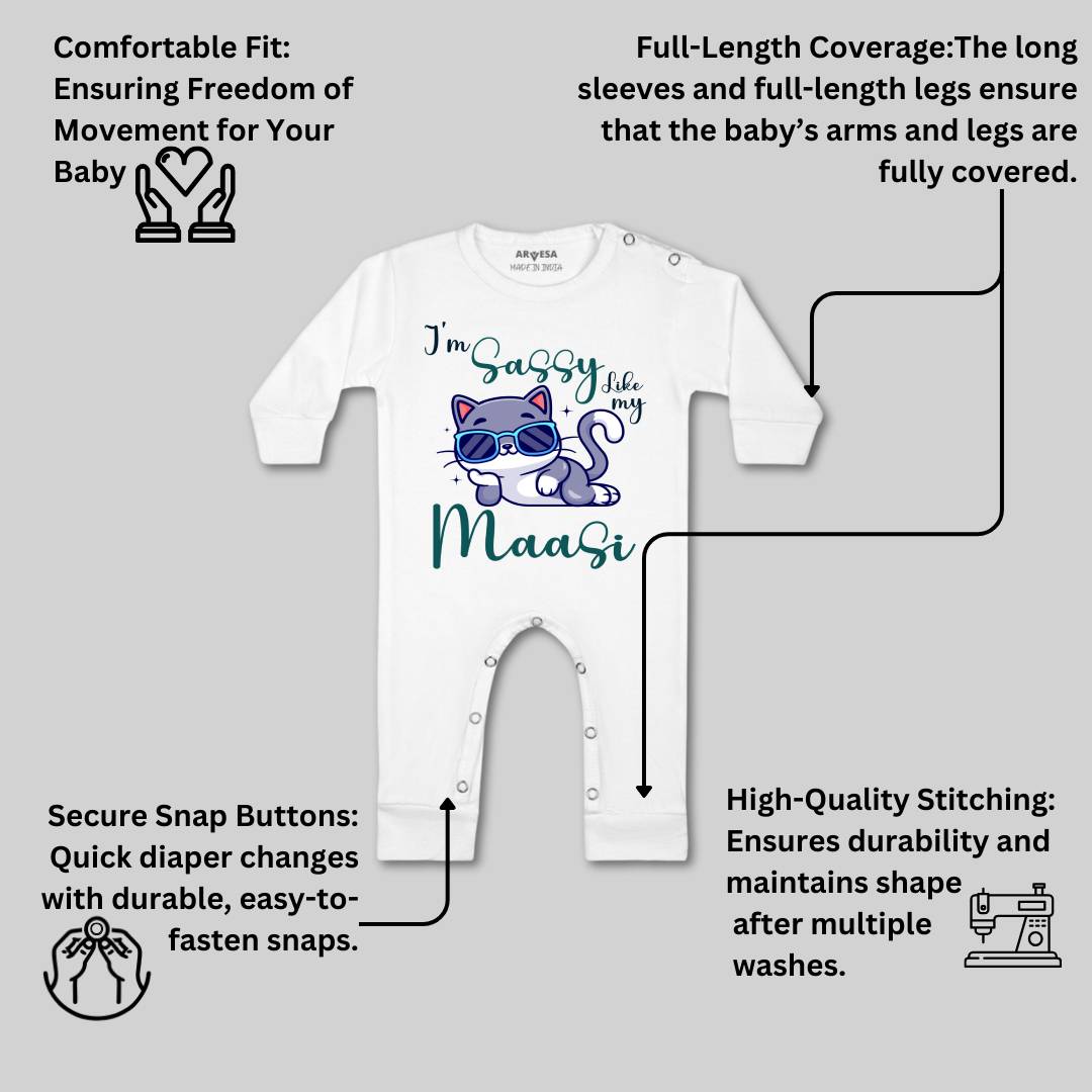Arvesa I Am Sassy Like My Bua Design-937 White 0-3 Months Jumpsuit for Baby Boy & Girl dress .