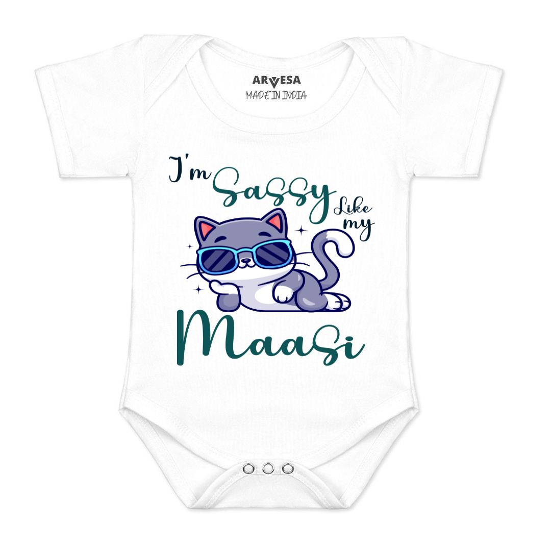 Arvesa I Am Sassy Like My Bua Design-937 White 0-3 Months Jumpsuit for Baby Boy & Girl dress .