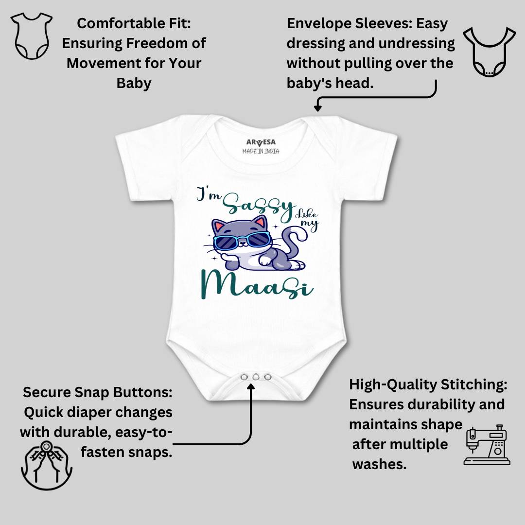 Arvesa I Am Sassy Like My Bua Design-937 White 0-3 Months Jumpsuit for Baby Boy & Girl dress .