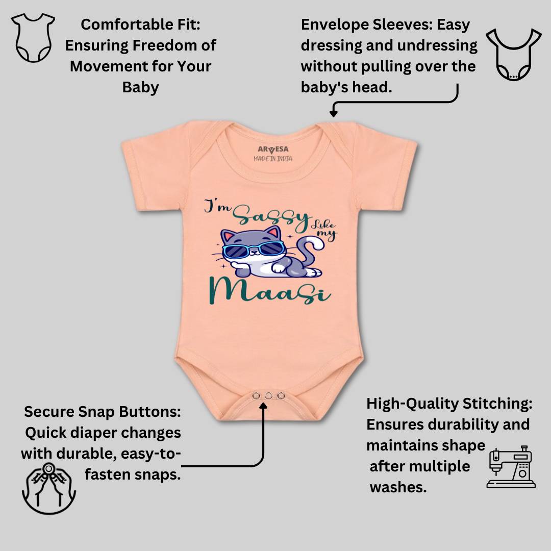 Arvesa I Am Sassy Like My Bua Design-937 White 0-3 Months Jumpsuit for Baby Boy & Girl dress .