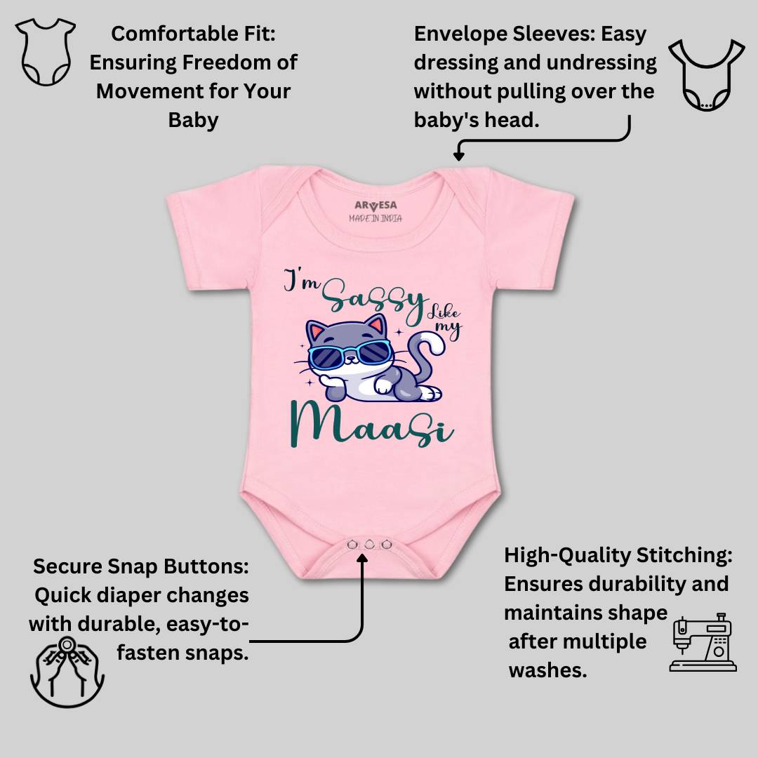 Arvesa I Am Sassy Like My Bua Design-937 White 0-3 Months Jumpsuit for Baby Boy & Girl dress .