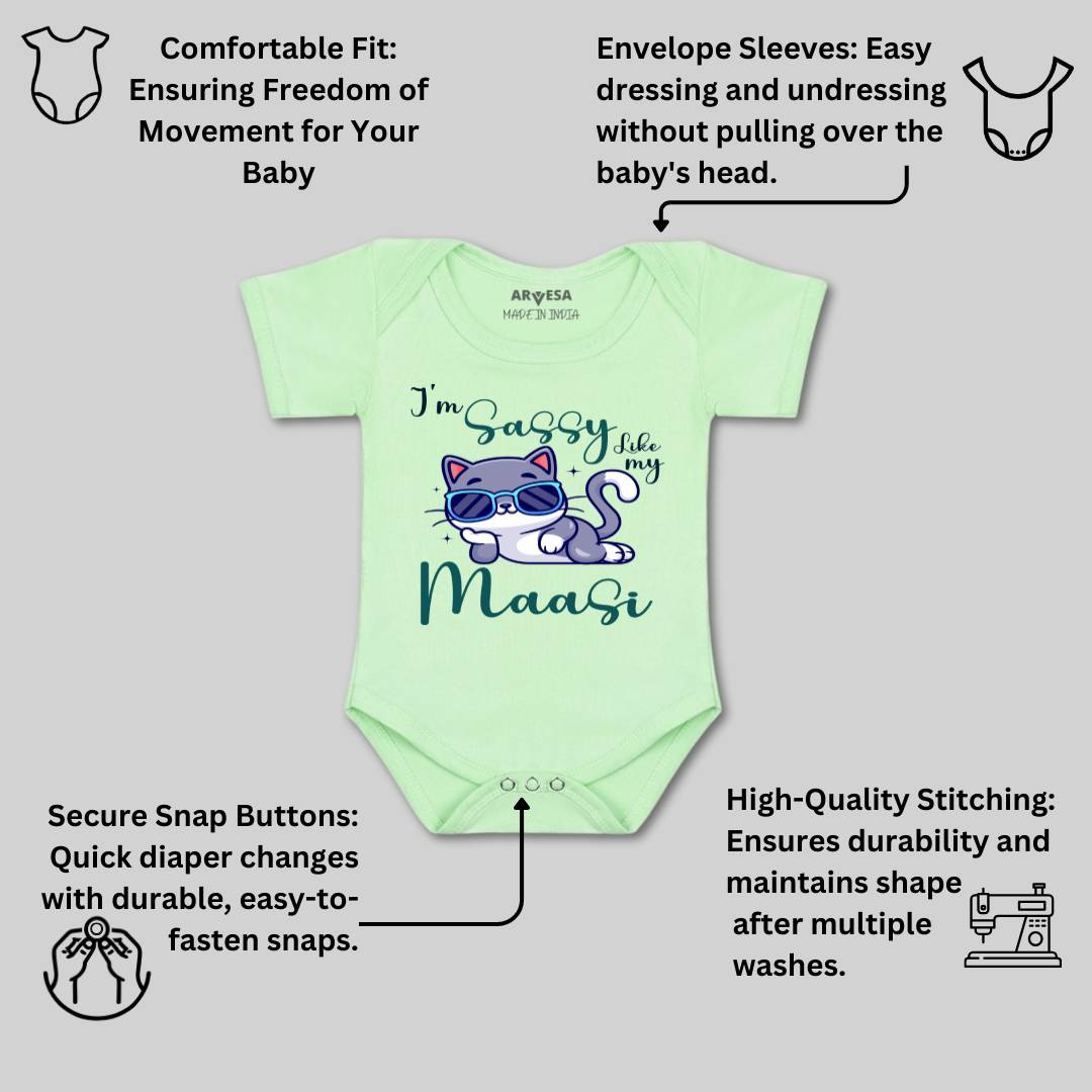 Arvesa I Am Sassy Like My Bua Design-937 White 0-3 Months Jumpsuit for Baby Boy & Girl dress .
