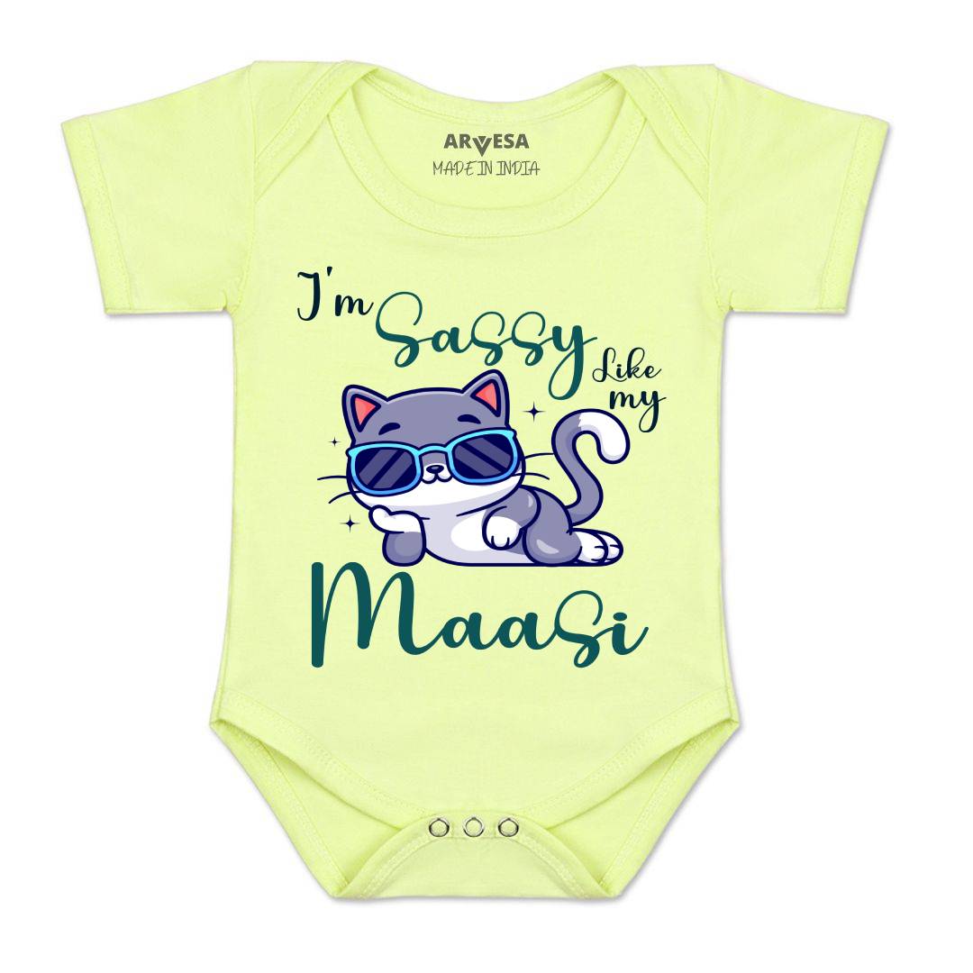 Arvesa I Am Sassy Like My Bua Design-937 White 0-3 Months Jumpsuit for Baby Boy & Girl dress .