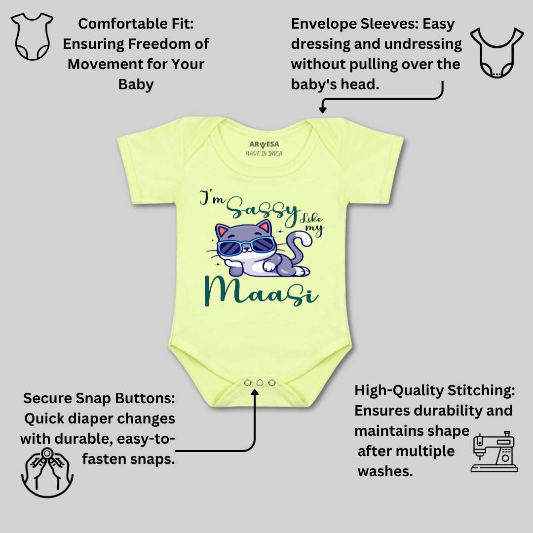 Arvesa I Am Sassy Like My Bua Design-937 White 0-3 Months Jumpsuit for Baby Boy & Girl dress .
