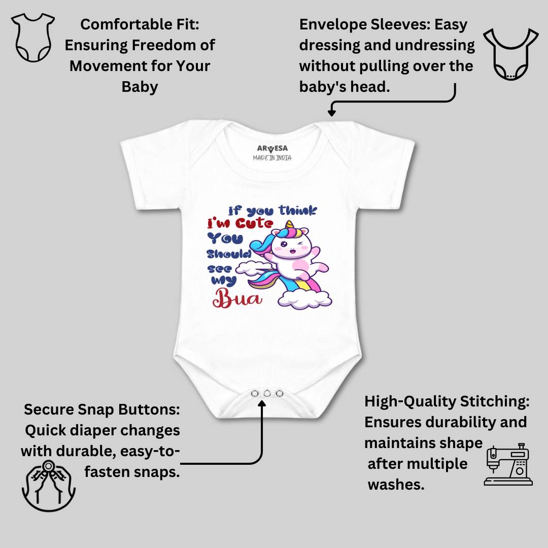 Arvesa I Am Cute You Should See My Bua Design-938 White 0-3 Months Jumpsuit Baby Boy & Girl dress .