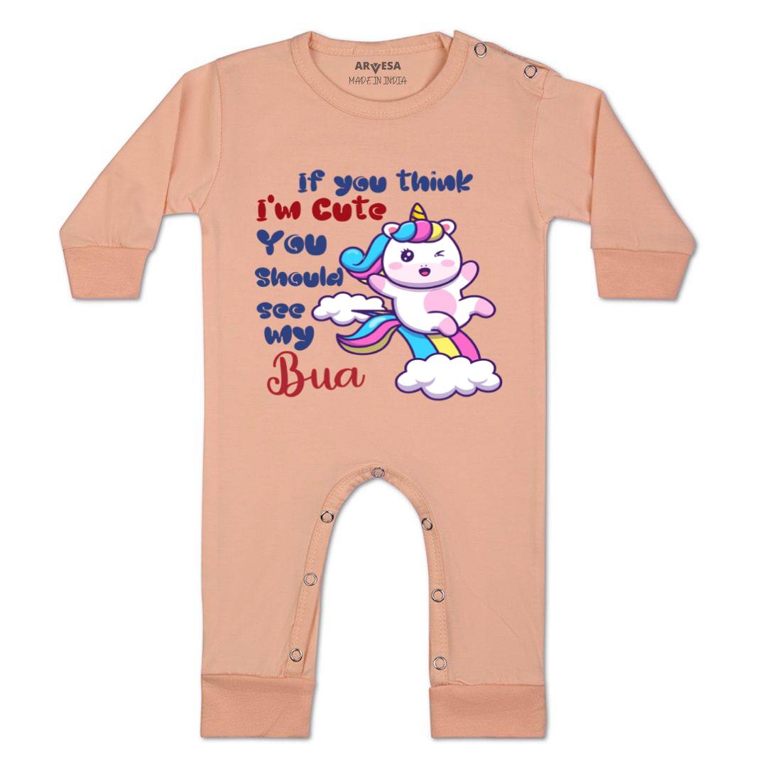 Arvesa I Am Cute You Should See My Bua Design-938 White 0-3 Months Jumpsuit Baby Boy & Girl dress .