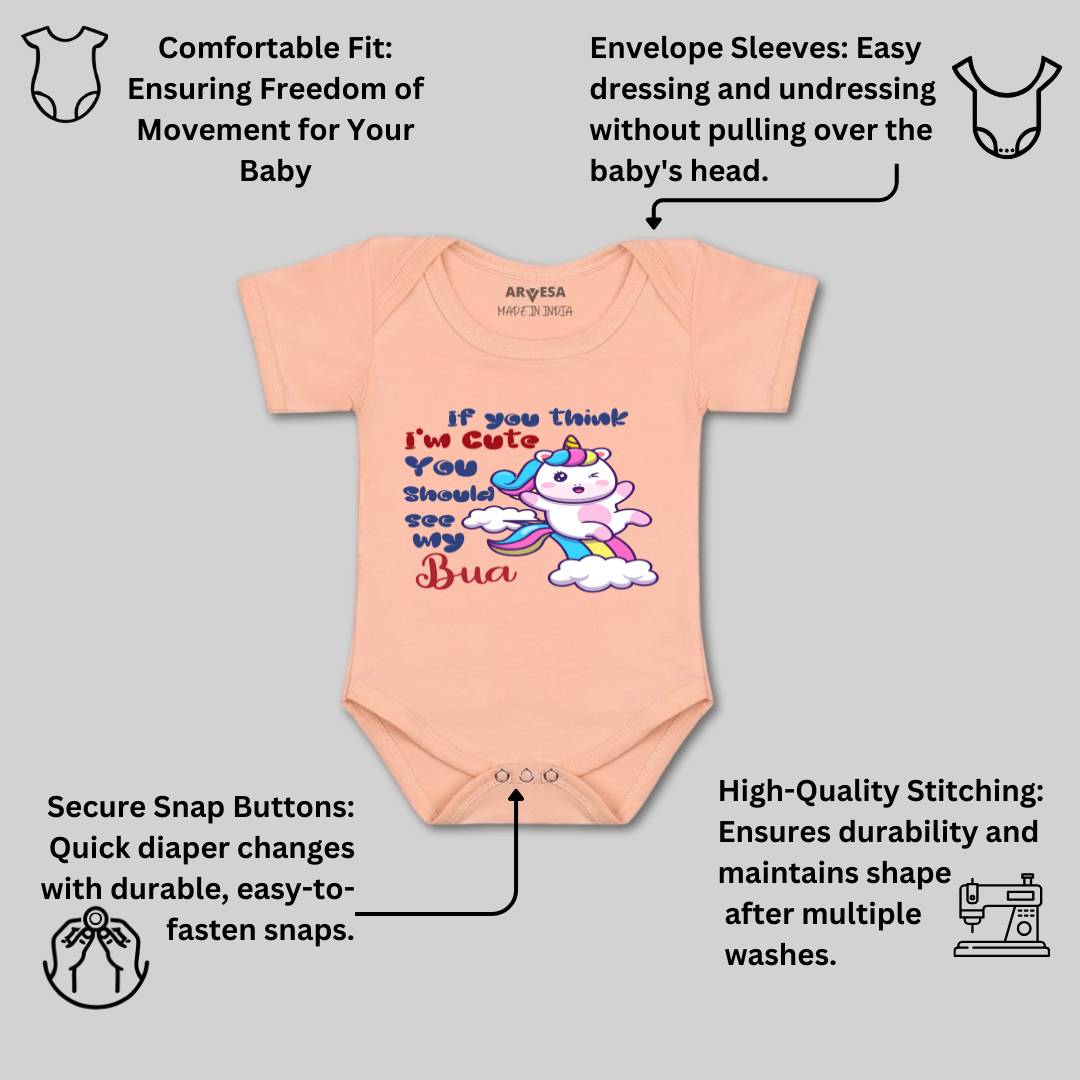 Arvesa I Am Cute You Should See My Bua Design-938 White 0-3 Months Jumpsuit Baby Boy & Girl dress .