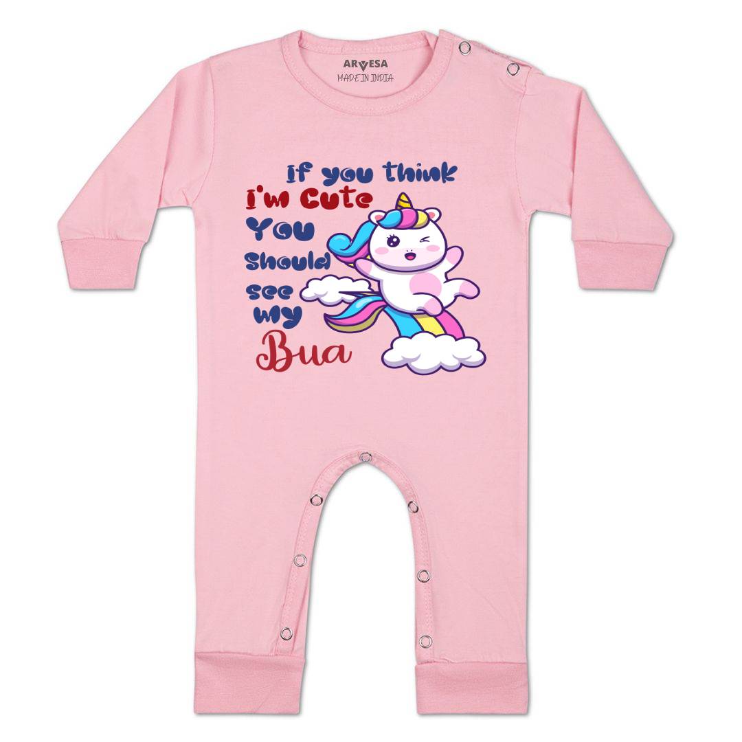Arvesa I Am Cute You Should See My Bua Design-938 White 0-3 Months Jumpsuit Baby Boy & Girl dress .