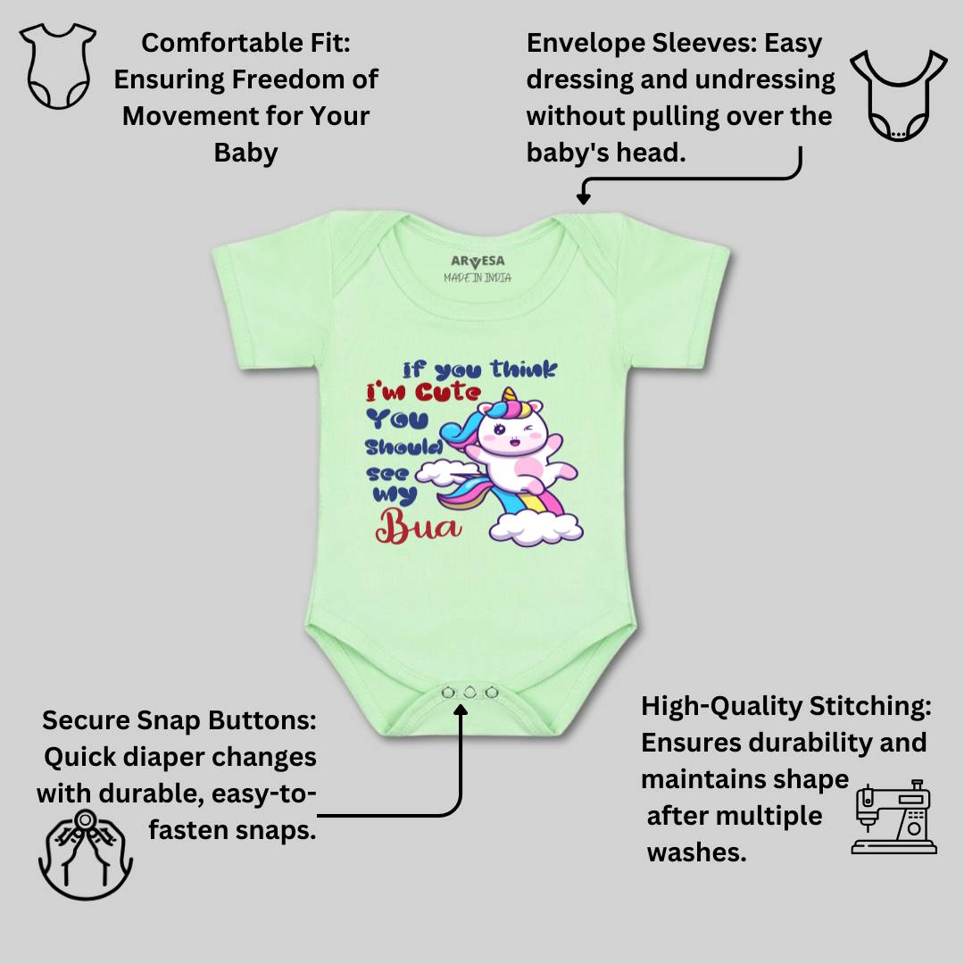 Arvesa I Am Cute You Should See My Bua Design-938 White 0-3 Months Jumpsuit Baby Boy & Girl dress .
