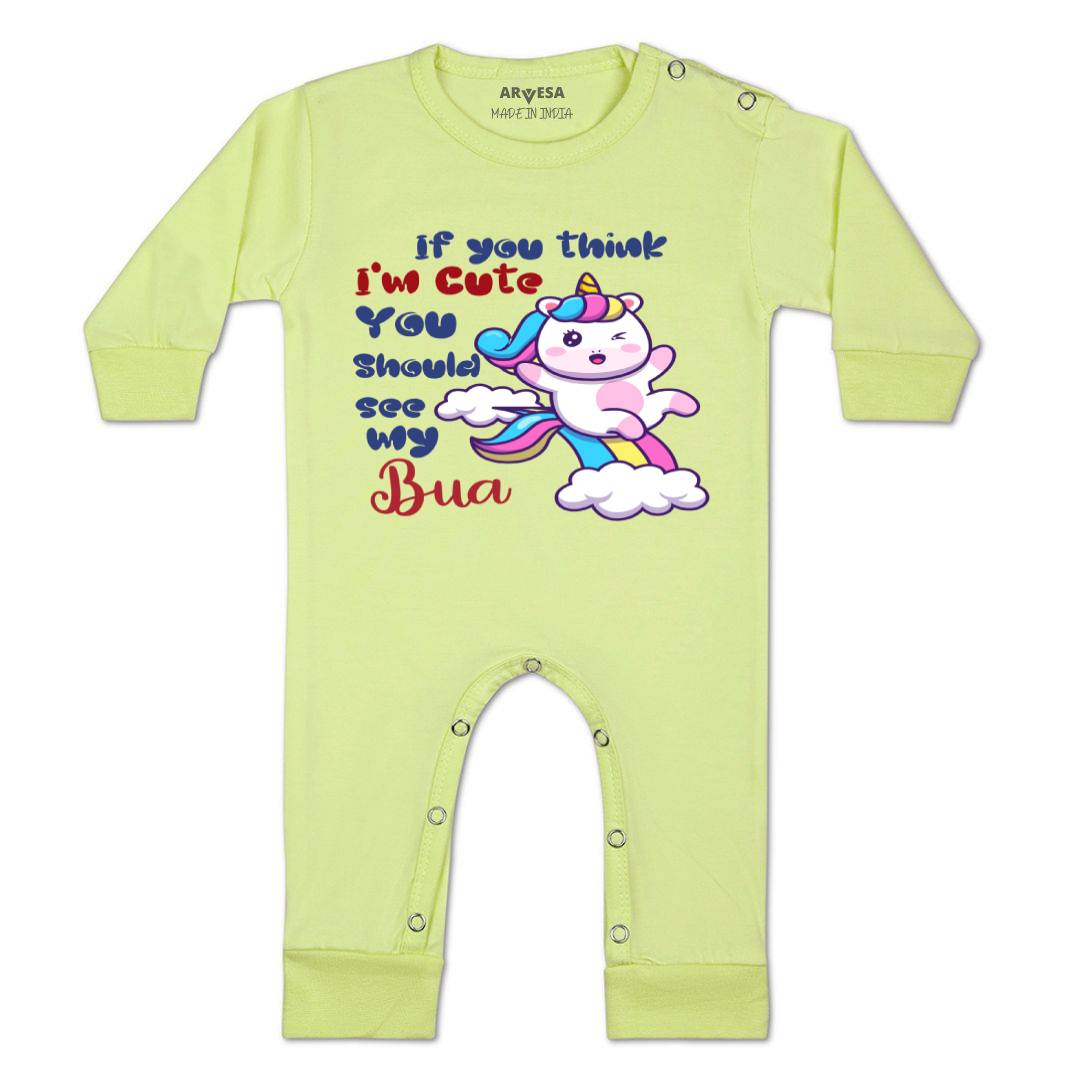 Arvesa I Am Cute You Should See My Bua Design-938 White 0-3 Months Jumpsuit Baby Boy & Girl dress .
