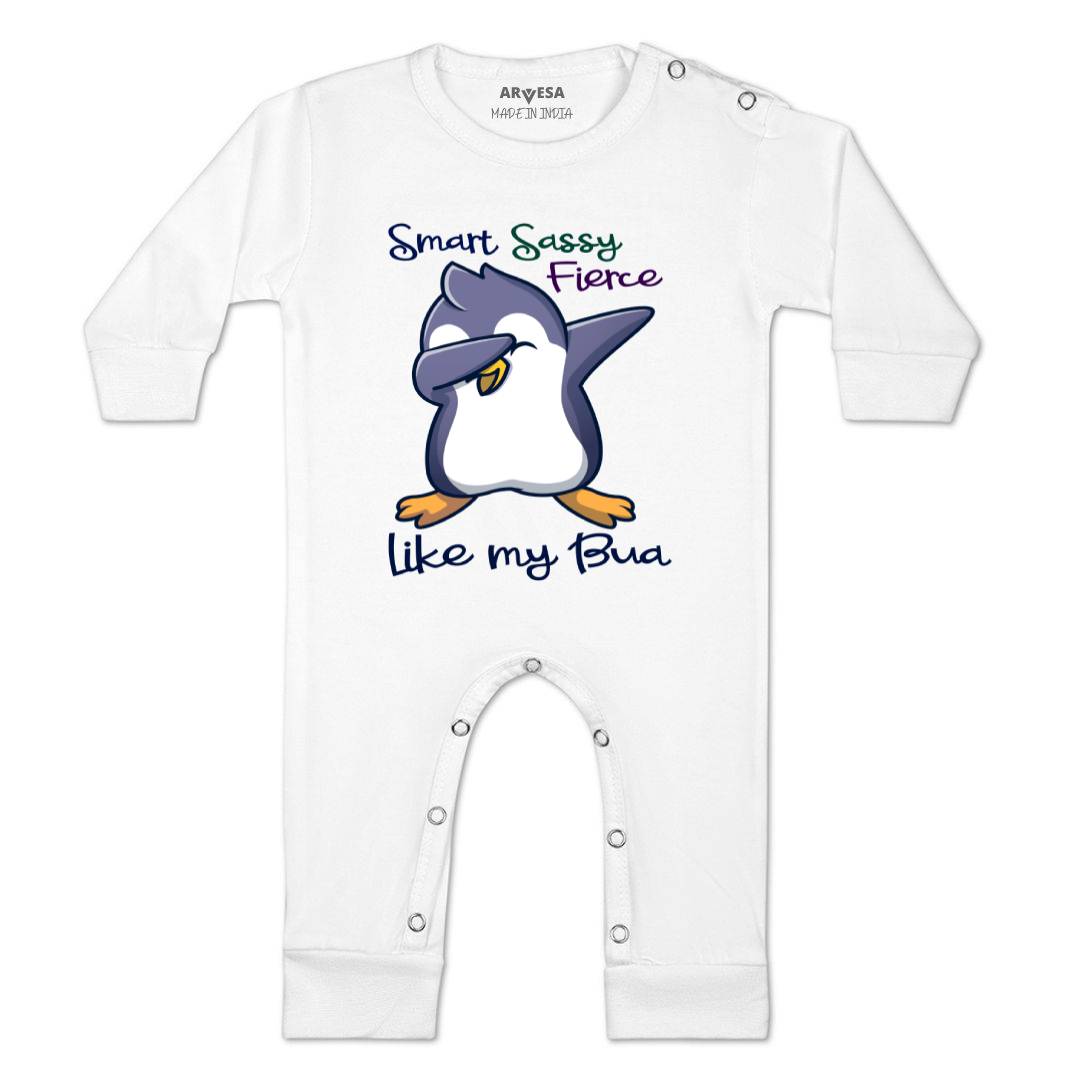 Arvesa Smart Sassy Like My Bua Design-955 White 0-3 Months Jumpsuit for Baby Boy & Girl dress .