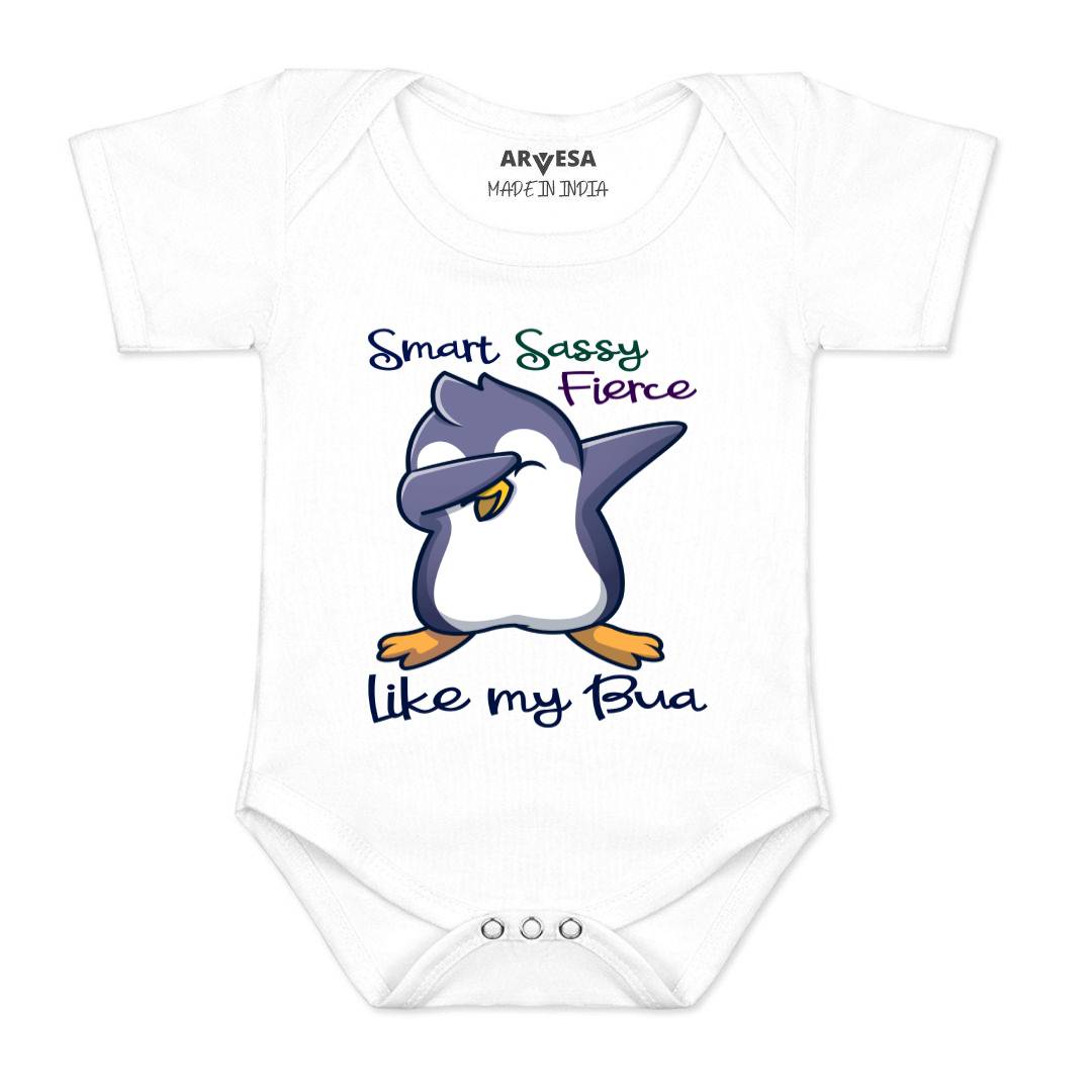 Arvesa Smart Sassy Like My Bua Design-955 White 0-3 Months Jumpsuit for Baby Boy & Girl dress .