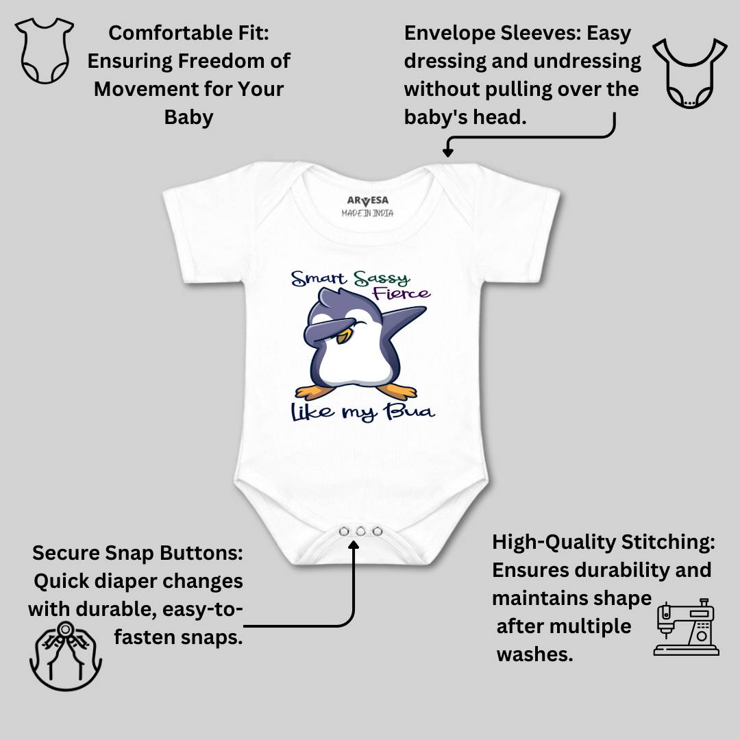 Arvesa Smart Sassy Like My Bua Design-955 White 0-3 Months Jumpsuit for Baby Boy & Girl dress .