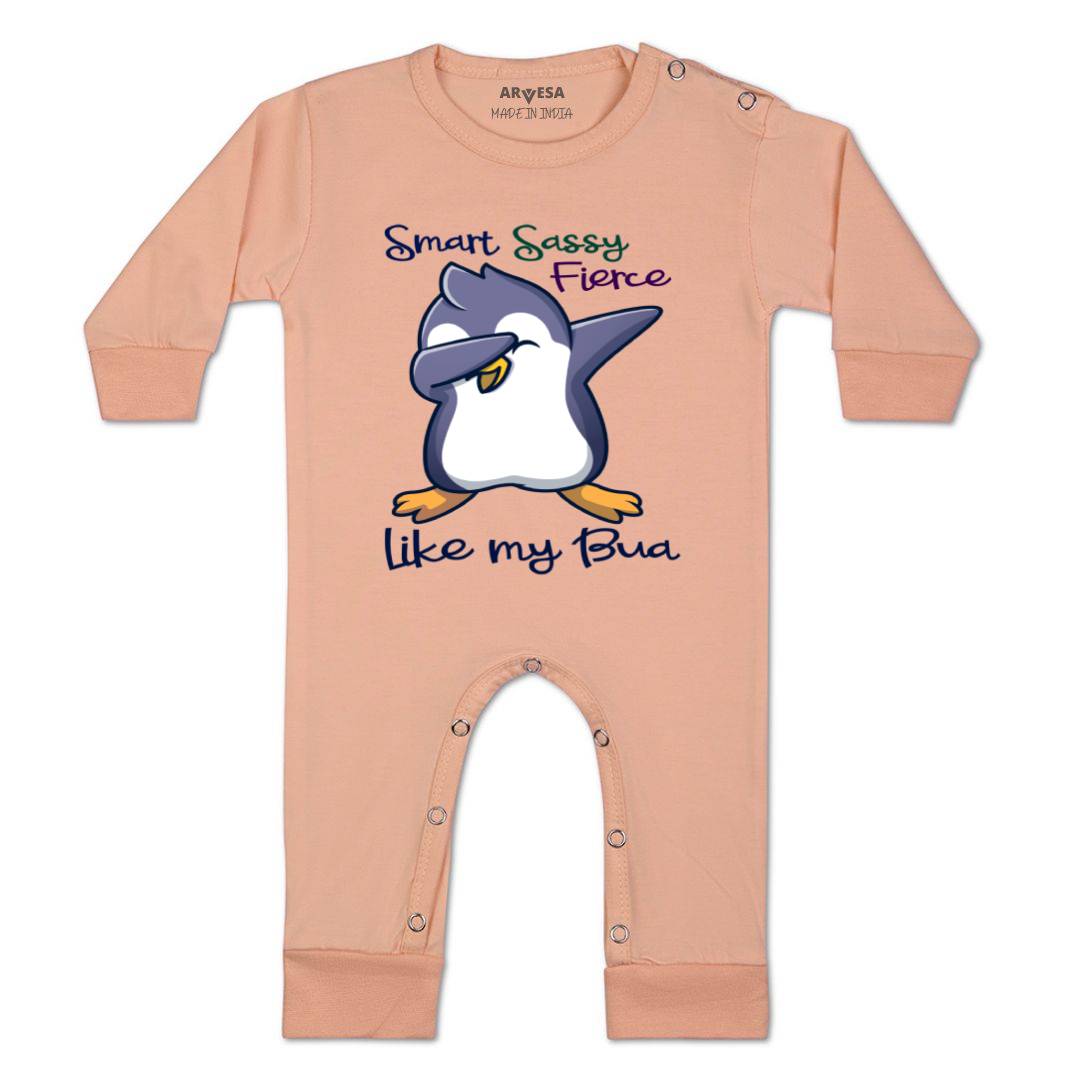 Arvesa Smart Sassy Like My Bua Design-955 White 0-3 Months Jumpsuit for Baby Boy & Girl dress .