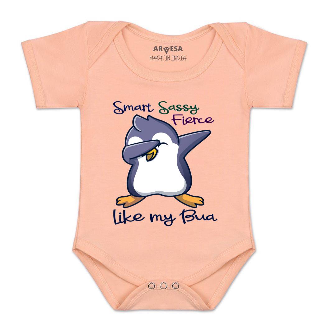 Arvesa Smart Sassy Like My Bua Design-955 White 0-3 Months Jumpsuit for Baby Boy & Girl dress .