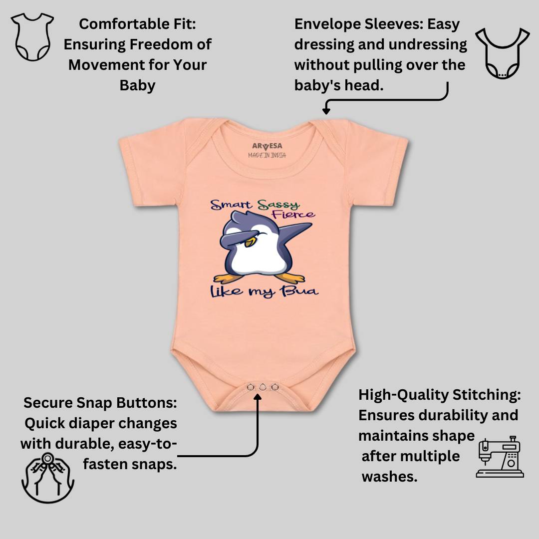 Arvesa Smart Sassy Like My Bua Design-955 White 0-3 Months Jumpsuit for Baby Boy & Girl dress .