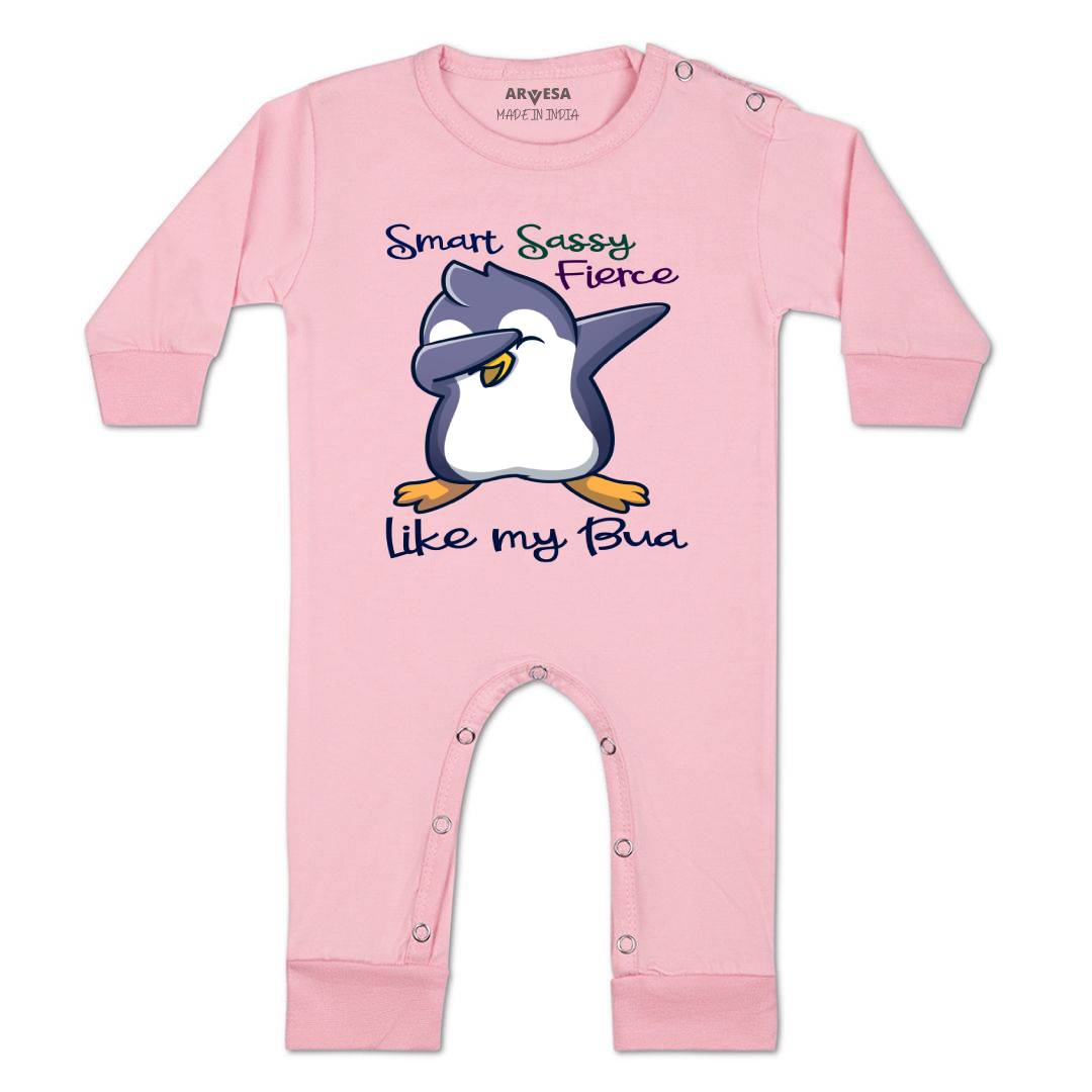Arvesa Smart Sassy Like My Bua Design-955 White 0-3 Months Jumpsuit for Baby Boy & Girl dress .