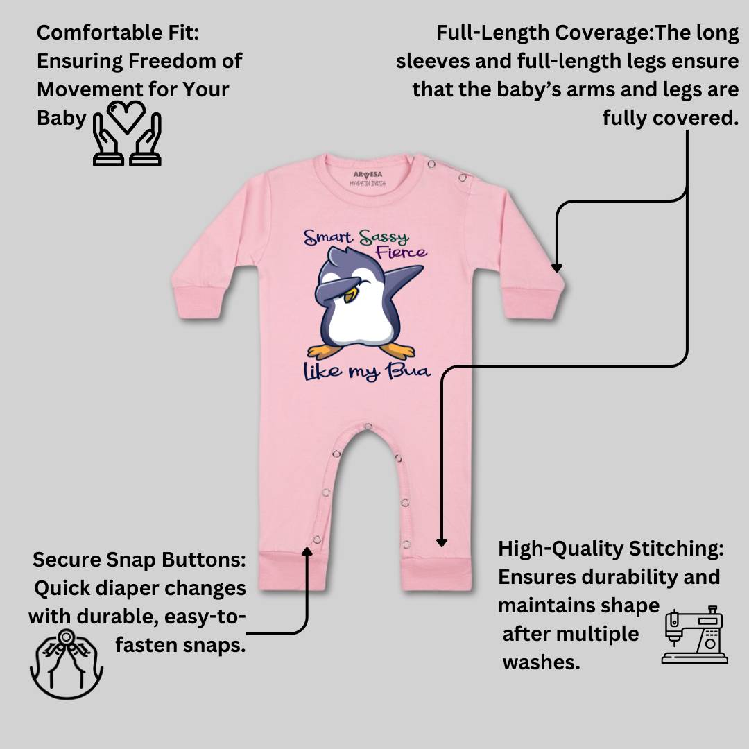 Arvesa Smart Sassy Like My Bua Design-955 White 0-3 Months Jumpsuit for Baby Boy & Girl dress .