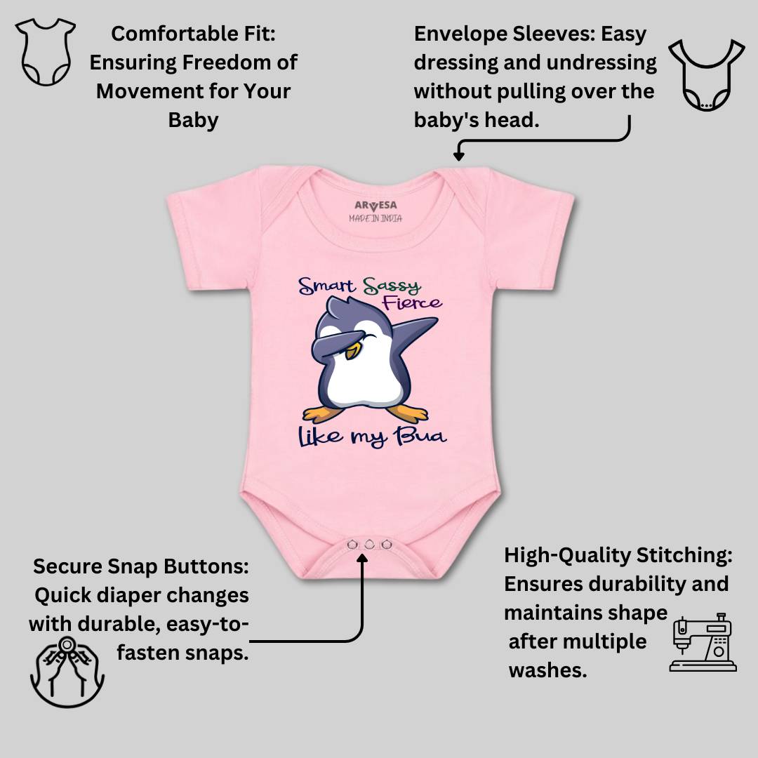 Arvesa Smart Sassy Like My Bua Design-955 White 0-3 Months Jumpsuit for Baby Boy & Girl dress .