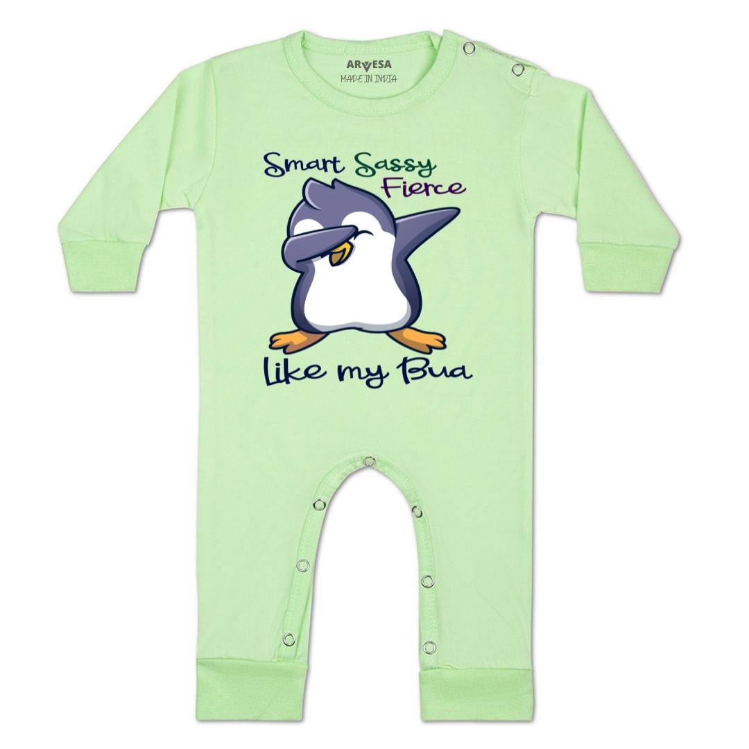Arvesa Smart Sassy Like My Bua Design-955 White 0-3 Months Jumpsuit for Baby Boy & Girl dress .