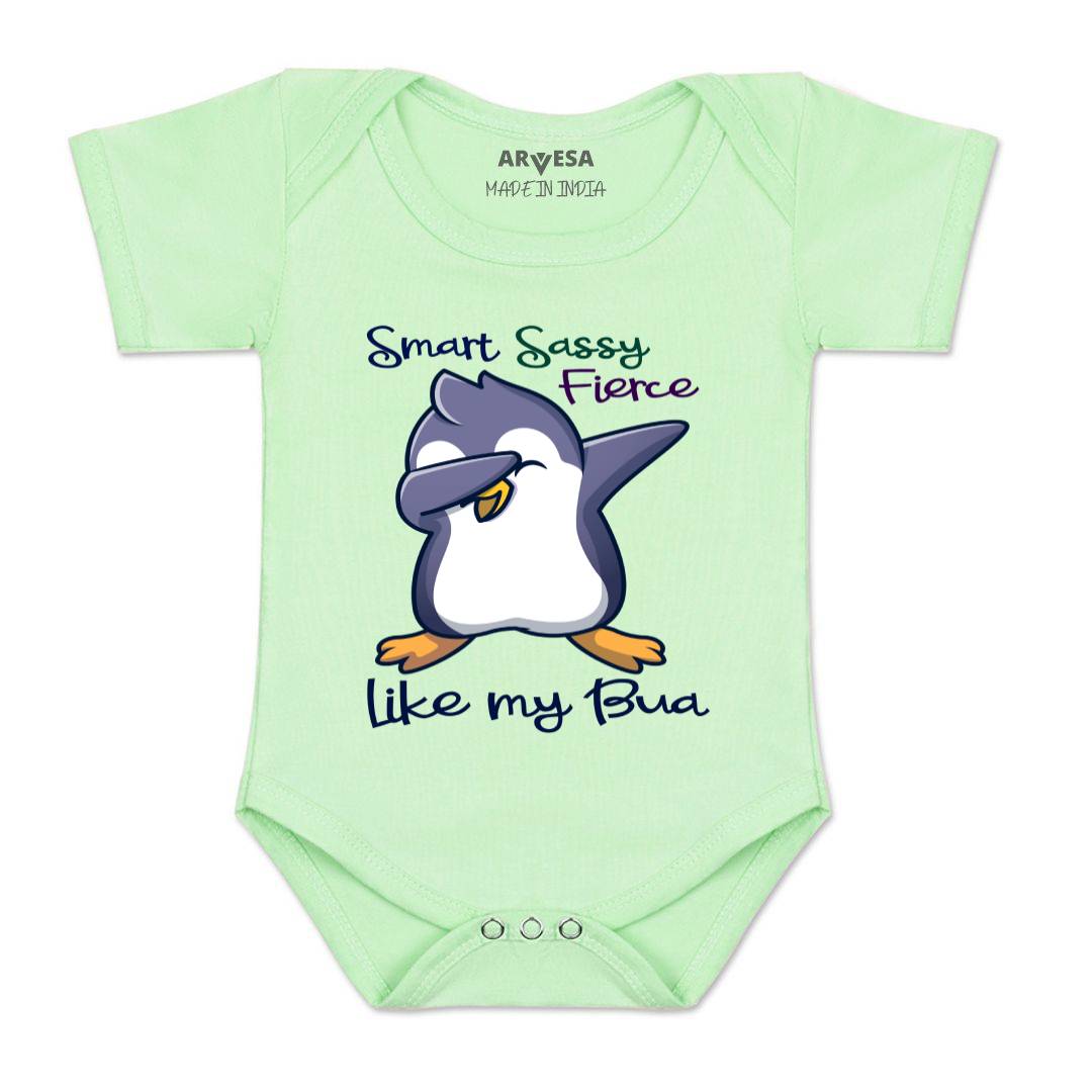 Arvesa Smart Sassy Like My Bua Design-955 White 0-3 Months Jumpsuit for Baby Boy & Girl dress .