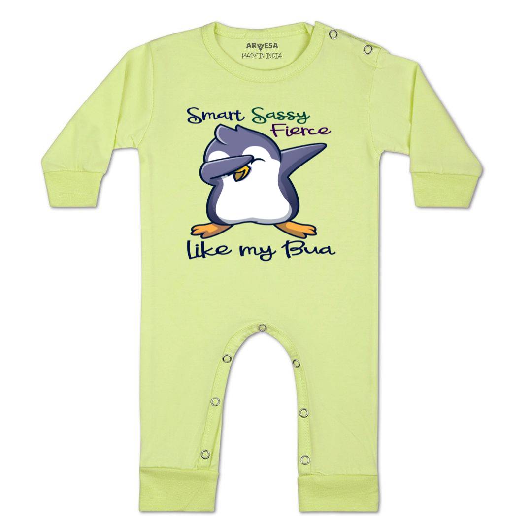 Arvesa Smart Sassy Like My Bua Design-955 White 0-3 Months Jumpsuit for Baby Boy & Girl dress .