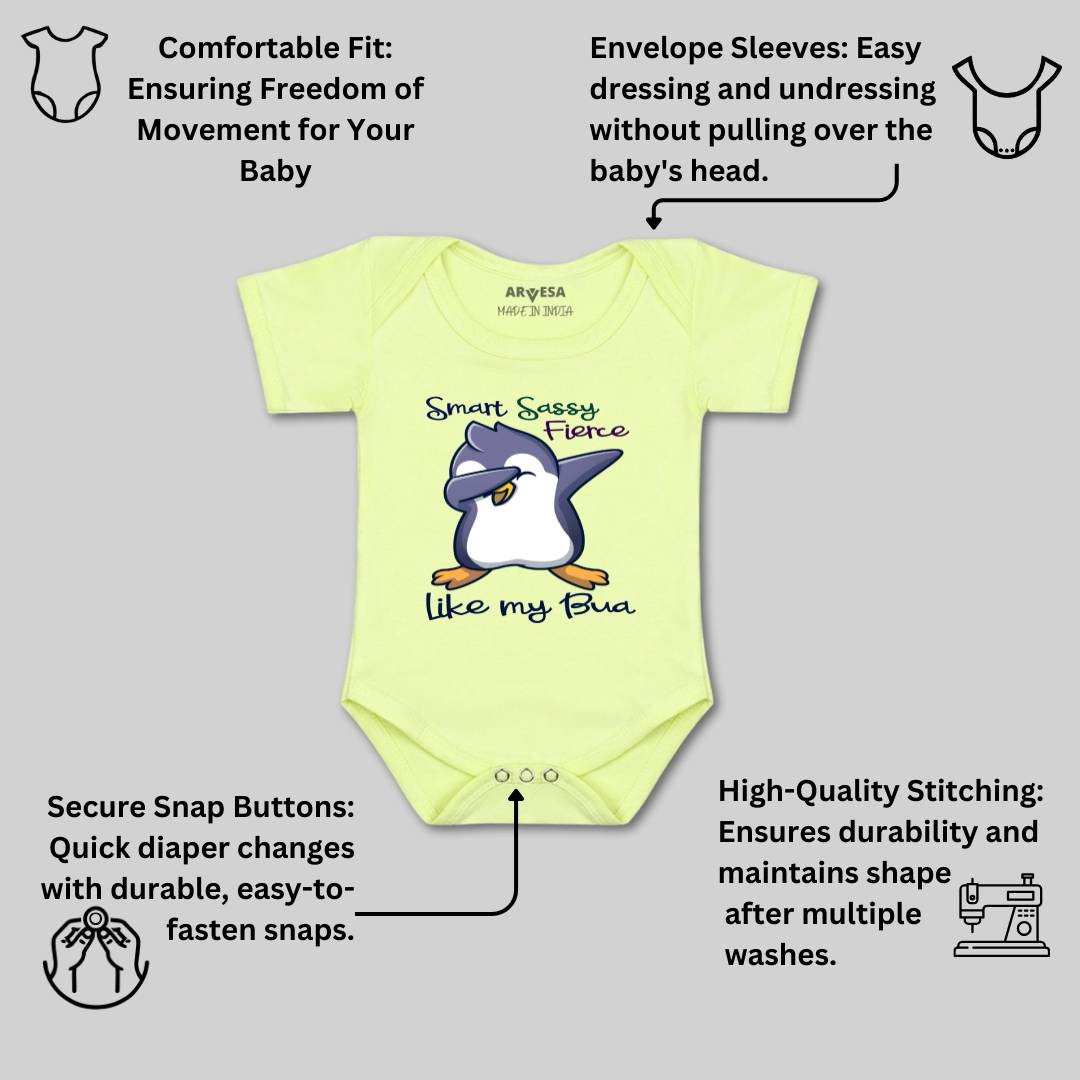 Arvesa Smart Sassy Like My Bua Design-955 White 0-3 Months Jumpsuit for Baby Boy & Girl dress .