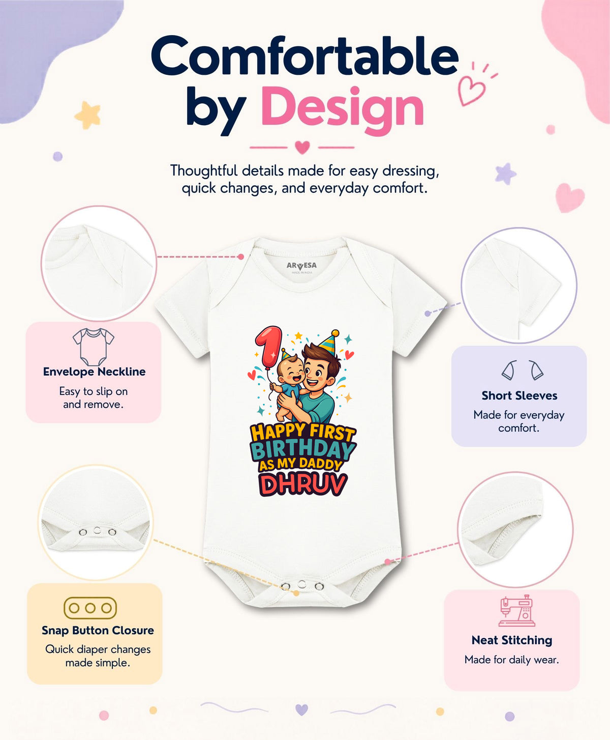 Yes | Happy First Birthday As My Daddy Dad Birthday - Romper