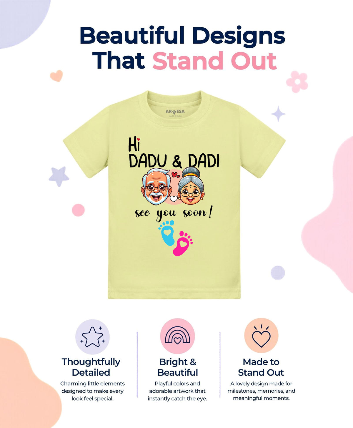 Hi Dadu & Dadi See You Soon Pregnancy Announcement - T-shirt