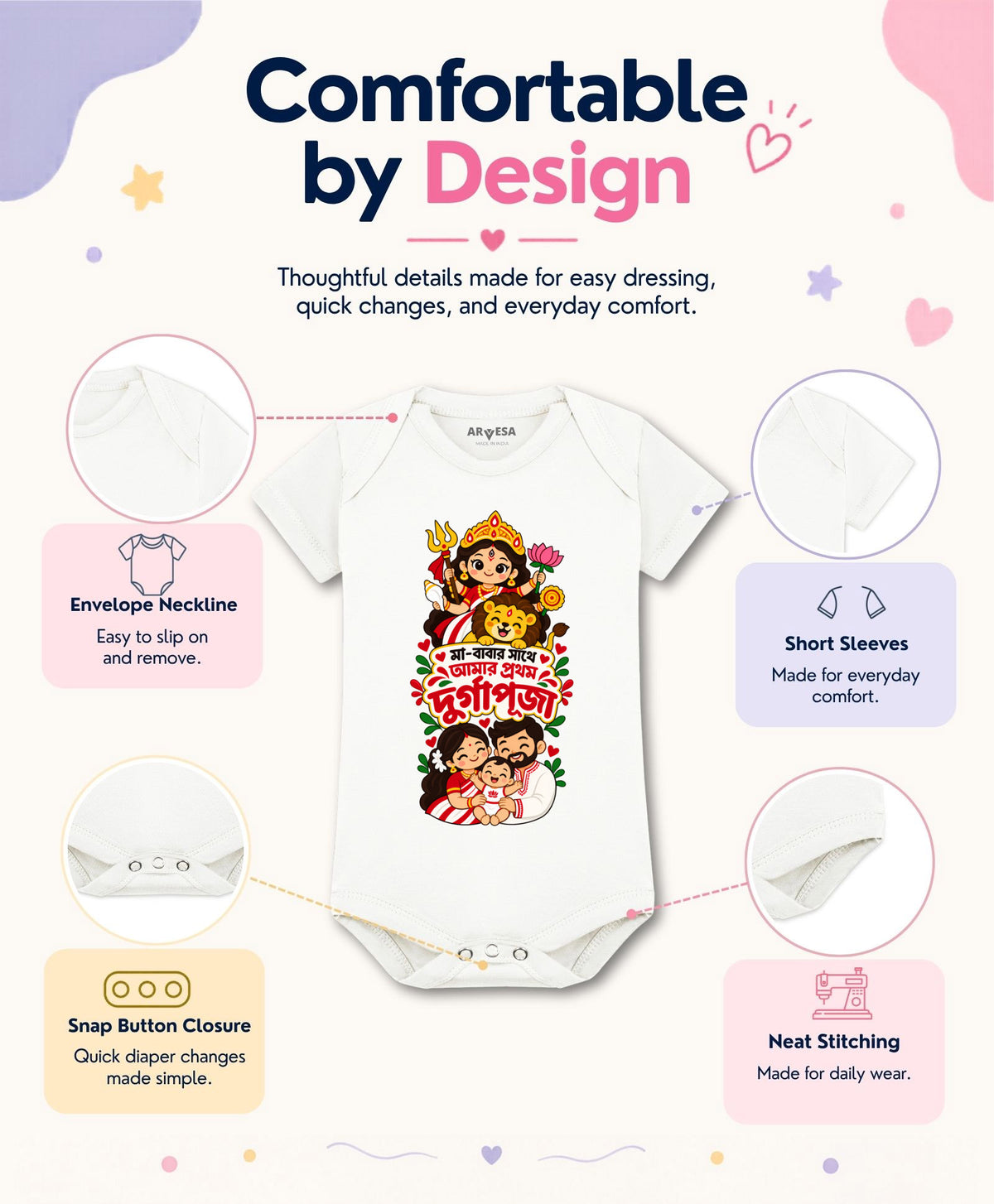 My First Durga Puja with Mummy & Papa bangla text - Romper